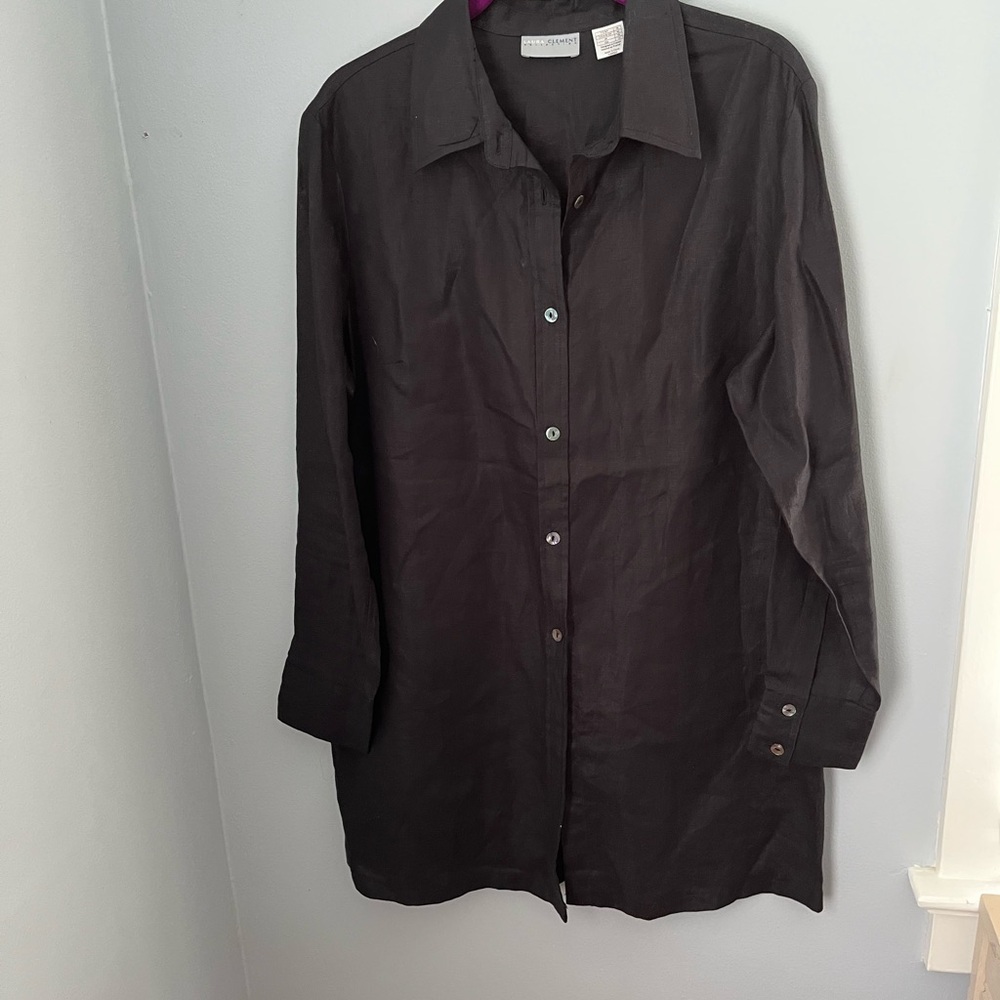 Black Boxy Long Sleeve Notched Collar‎ Shirt long